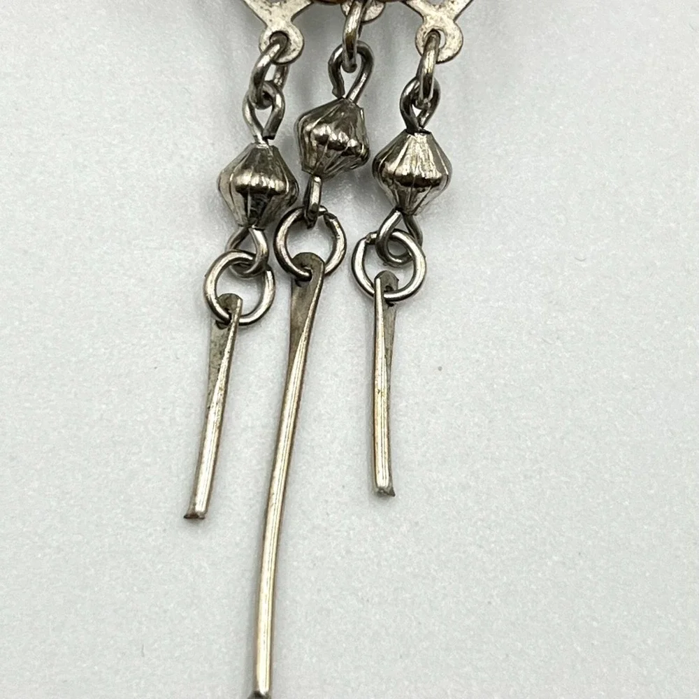 VTG Cross Brooch Faux Pearl Rhinestone Filigree Gothic Dangle Pin Mixed‎ Metal